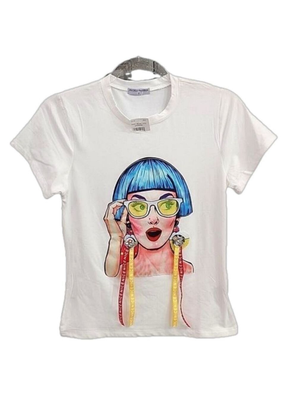 Blue hair fashion girl tee size small